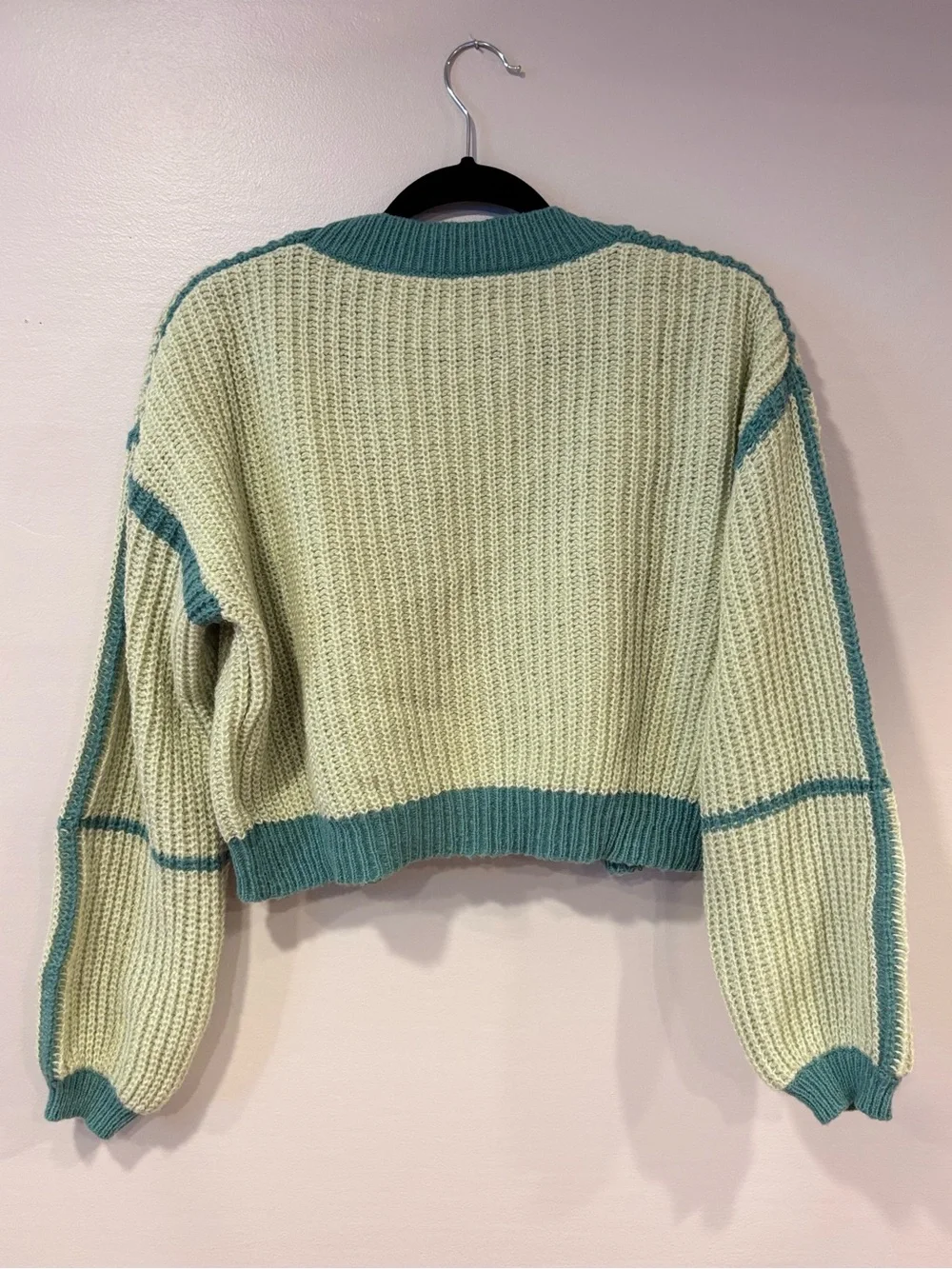 SHEIN Cropped Contrast Trim Open Front Cardigan Seafoam Green Women's Small